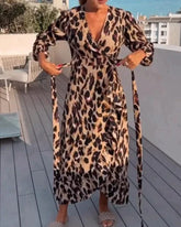 DRESS WITH V-NECK AND LEOPARD PRINT